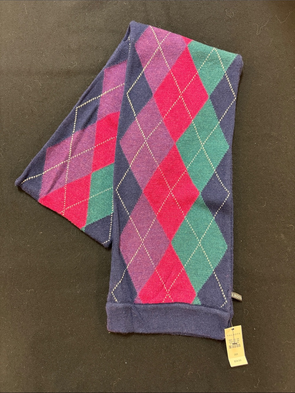 Argyle Print Lambswool Scarf - Navy, Pink & Teal